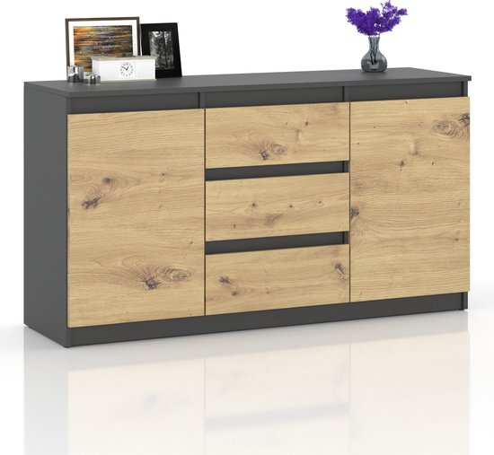 Az home dressoir bruno 160 cm antraciet eiken commode kast opbergkast woonkamer zvnr7gnrjbzw e8rqbqn