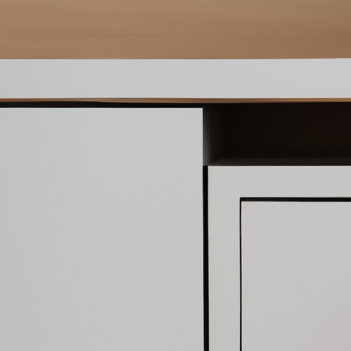 Close-up van het dressoir met nadruk op het contrast tussen de witte en eiken elementen