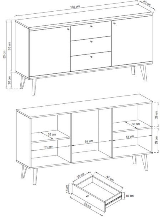 Dressoir commode kast 2 deuren + 3 lades hoogte: 83 cm breedte: 160 cm diepte: 40 cm rubin rksz160 (riviera eiken+wit) m8zyd8razz19 jz9yqzy