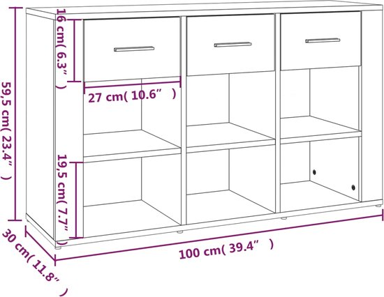 Dressoir spaanplaat 100x30x59,5 cm kleur smoked eiken vrlqv651kem1 n3dg65