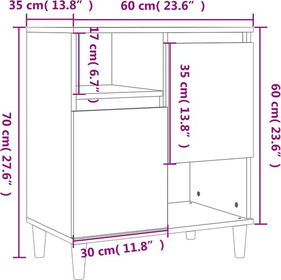 Dressoir spaanplaat 60x35x70 cm kleur eiken bruin p9zpxkq8jkgn qd19vl