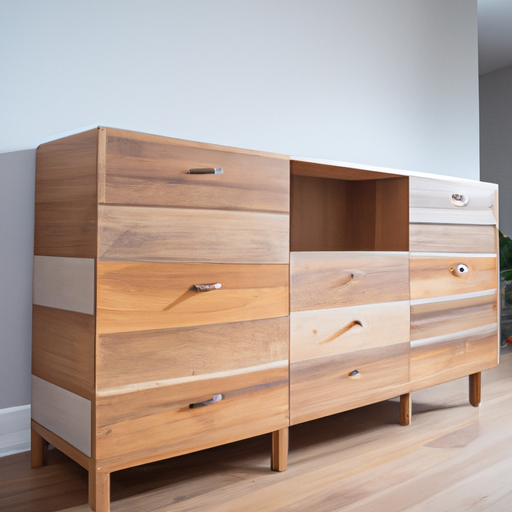 Dressoir van smoked eiken spaanplaat met deuren en lade in een modern interieur