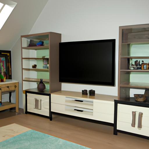Een moderne woonkamer met het dressoir gebruikt als tv-meubel