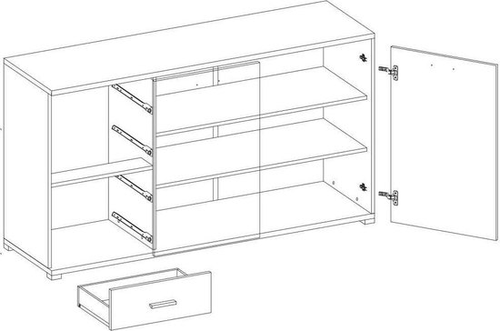 Inspireme commode, dressoir lade highboard kast bijzettafel met 2 deuren en 4 lades 135x45x95 cm kom001 (sonoma eiken ) gq7z5d3xqq8g kza3lqm