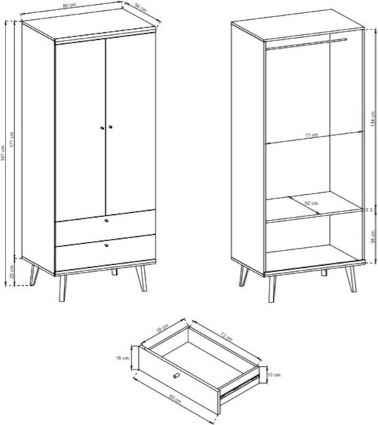 Inspireme kledingkast,kleerkast, een moderne kleerkast voor de woonkamer, slaapkamer, 2 tuindeuren en 2 lades (breedte 80 cm diepte 56 cm hoogte 197 cm) rubin rsz80 (riviera eiken+ wit) jzdplq1lv5zv k8lg0zj