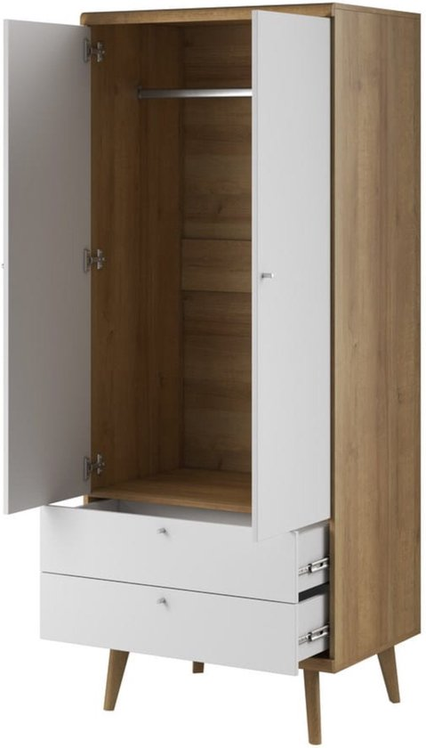 Inspireme kledingkast,kleerkast, een moderne kleerkast voor de woonkamer, slaapkamer, 2 tuindeuren en 2 lades (breedte 80 cm diepte 56 cm hoogte 197 cm) rubin rsz80 (riviera eiken+ wit) x8qmyjemmlg9 q7nolp2