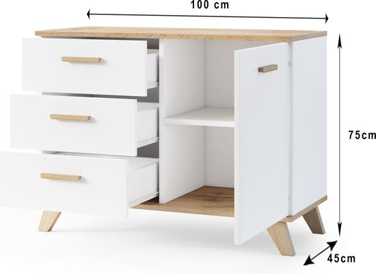 Meubel square dressoir sindi – 100cm wit eiken scandinavische stijl commode jk56nz01rbdk lkmnmv