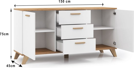 Meubel square dressoir sindi wit eiken 150cm scandinavische stijl commode kast gdzymwpjda4g pk9lv2