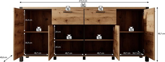 Meubella dressoir acapulco eiken zwart 213 cm nlyjyrqjwpo5 ggjn1k