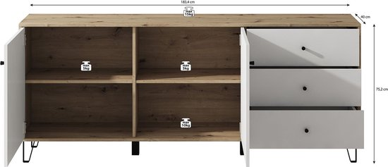 Meubella dressoir barlo wit eiken 183 cm rbwyln72xy3k vvv2pwm