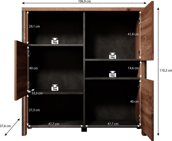 Meubella dressoir baron antraciet eiken 107 cm x50yjjqkowqb z3kz47