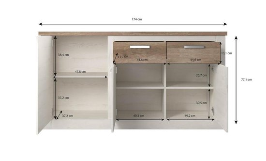 Meubella dressoir danvill wit eiken 174 cm 550x3322