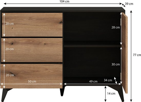 Meubella dressoir dolores eiken zwart 104 cm met lades mxxjva4q7xr0 vq5jpn