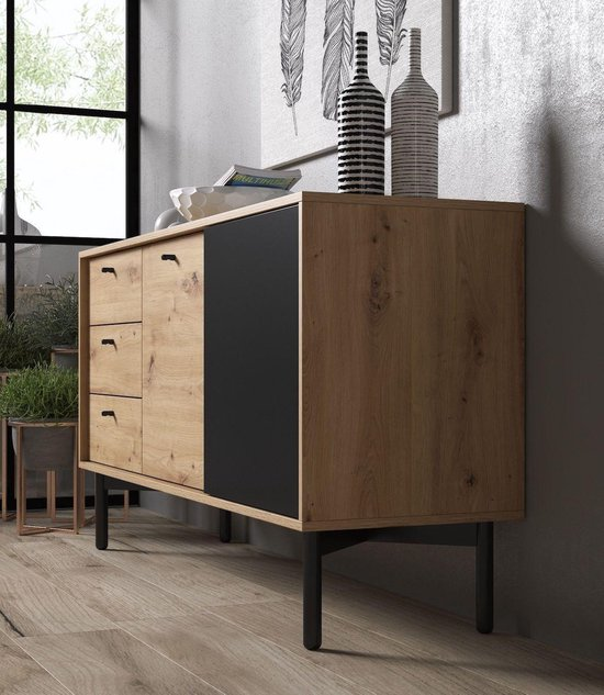 Meubella dressoir fiona eiken zwart 151 cm bnqqqqkrv1xw