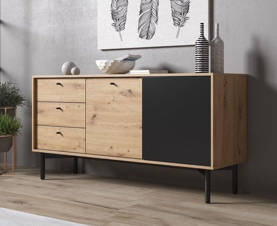 Meubella dressoir fiona eiken zwart 151 cm rmpznwpm3klw