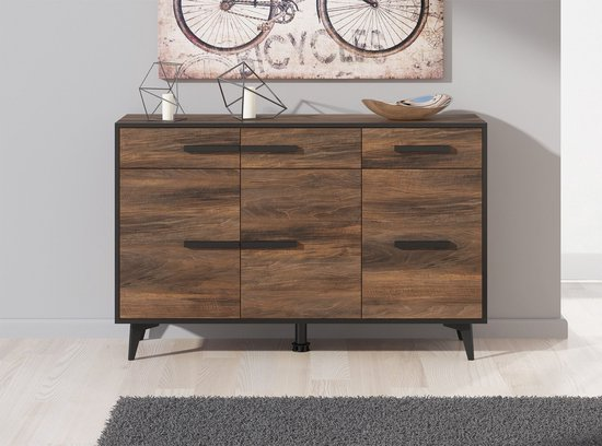 Meubella dressoir frey donker eiken zwart 135 cm qlgnvpk92yq0 68na4n