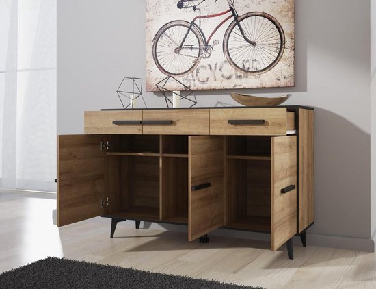 Meubella dressoir frey licht eiken zwart gxjx3xgoqag3 y6ymwpa