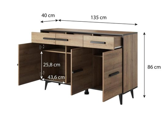 Meubella dressoir frey licht eiken zwart mzzr8vkrpxr3