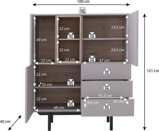 Meubella dressoir iris grijs eiken 100 cm rlaoo6lql2xe