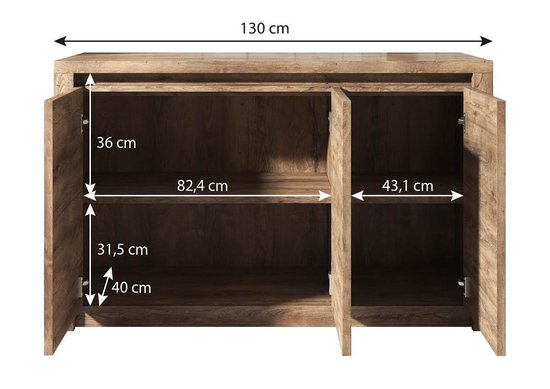 Meubella dressoir monaco eiken grijs 130 cm mzn7vy9n1eqr