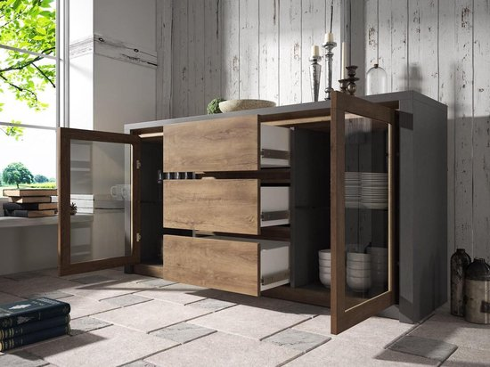 Meubella dressoir monaco eiken grijs met glas qovogjd5oo6l