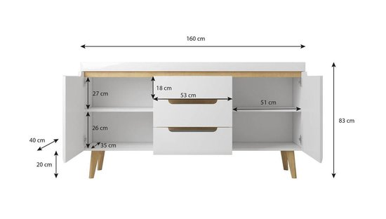 Meubella dressoir nebraska eiken 160 cm 31xjyqy3vqv4