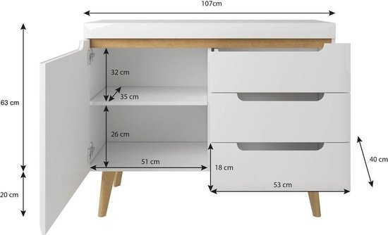 Meubella dressoir nebraska wit eiken 107 cm mogwr394pra3