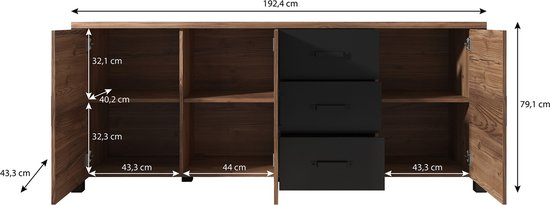 Meubella dressoir olivia zwart eiken 192 cm 3r9ywzpvyq6q jap5oz