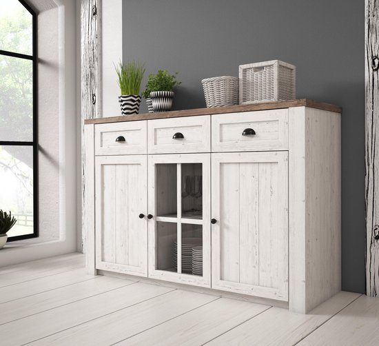 Meubella dressoir parello wit eiken 130 cm 3 lades 3 deuren 550x5020