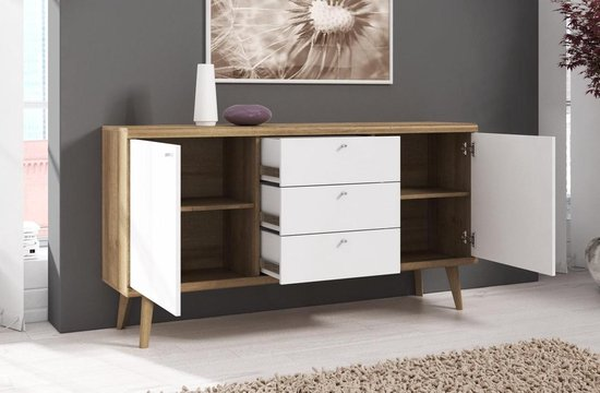 Meubella dressoir primavera wit licht eiken 160 cm 3bvoxwlxnma