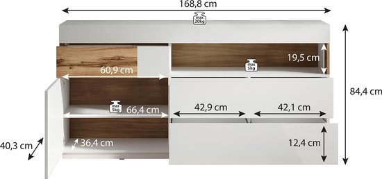 Meubella dressoir sublime grijs eiken 169 cm myzky5nkpv8n